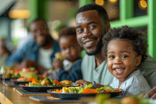 Happy Family Enjoying Healthy Meal Together in Modern Restaurant