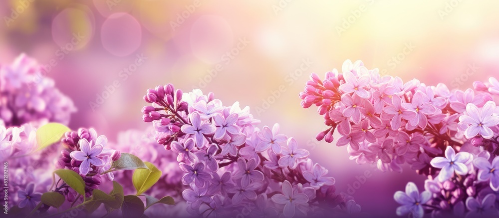 Obraz premium Lilac blossom in spring scene Spring blooming lilac flowers Lilac flowers. Creative banner. Copyspace image