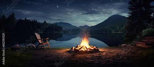 Camp Fire in Summer. Creative banner. Copyspace image