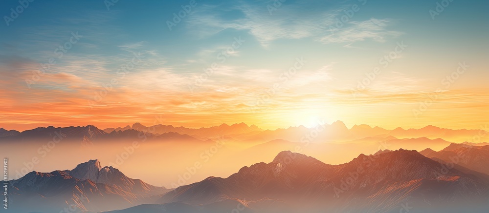 sunrise seen from the top of the mountains. Creative banner. Copyspace image