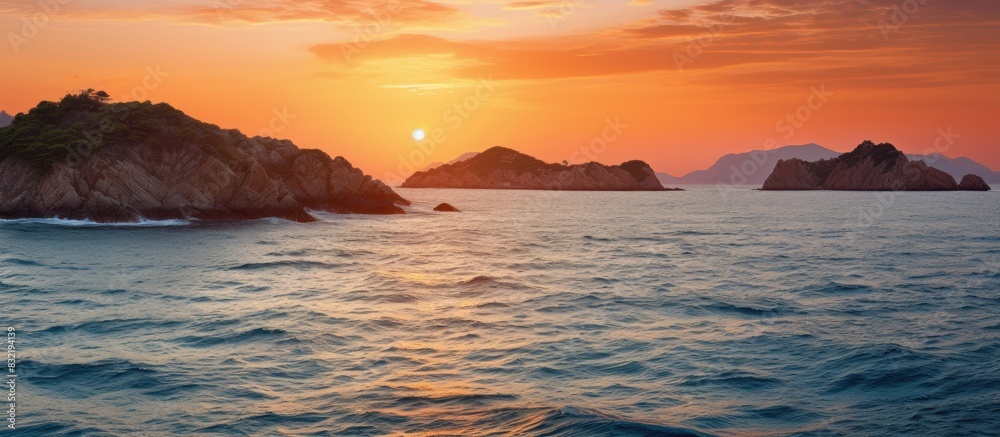 Islands in the sea sunset. Creative banner. Copyspace image