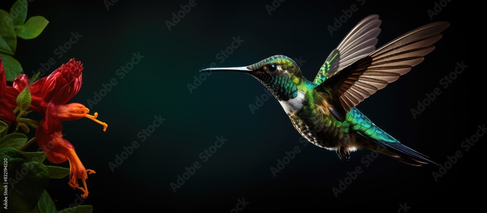 Hummingbird and Green Background. Creative banner. Copyspace image