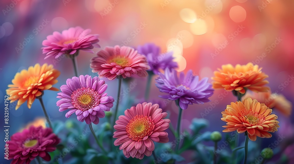 Closeup of colorful daisy flowers with a blurred background. Closeup of colorful daisy flowers with a blurred background.
