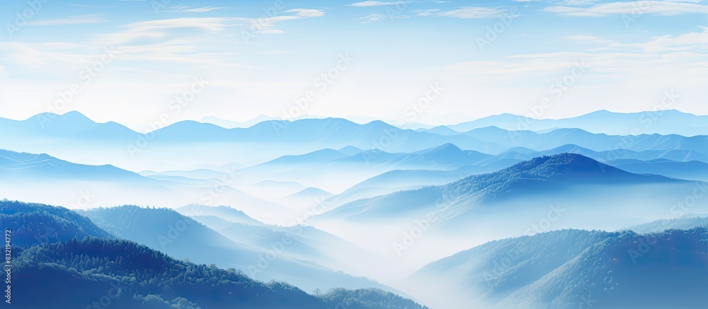 Abstract nature landscape in the mountains on a foggy morning. Creative banner. Copyspace image