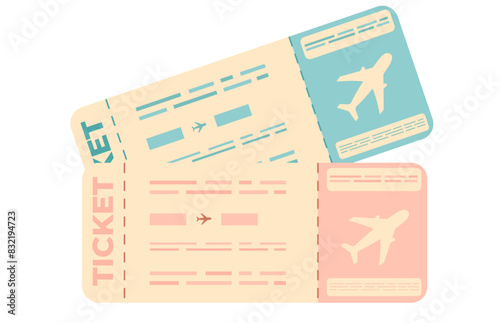 Airline travel boarding pass. Two retro airline ticket icons. Airline boarding pass template. Flat vector illustration.