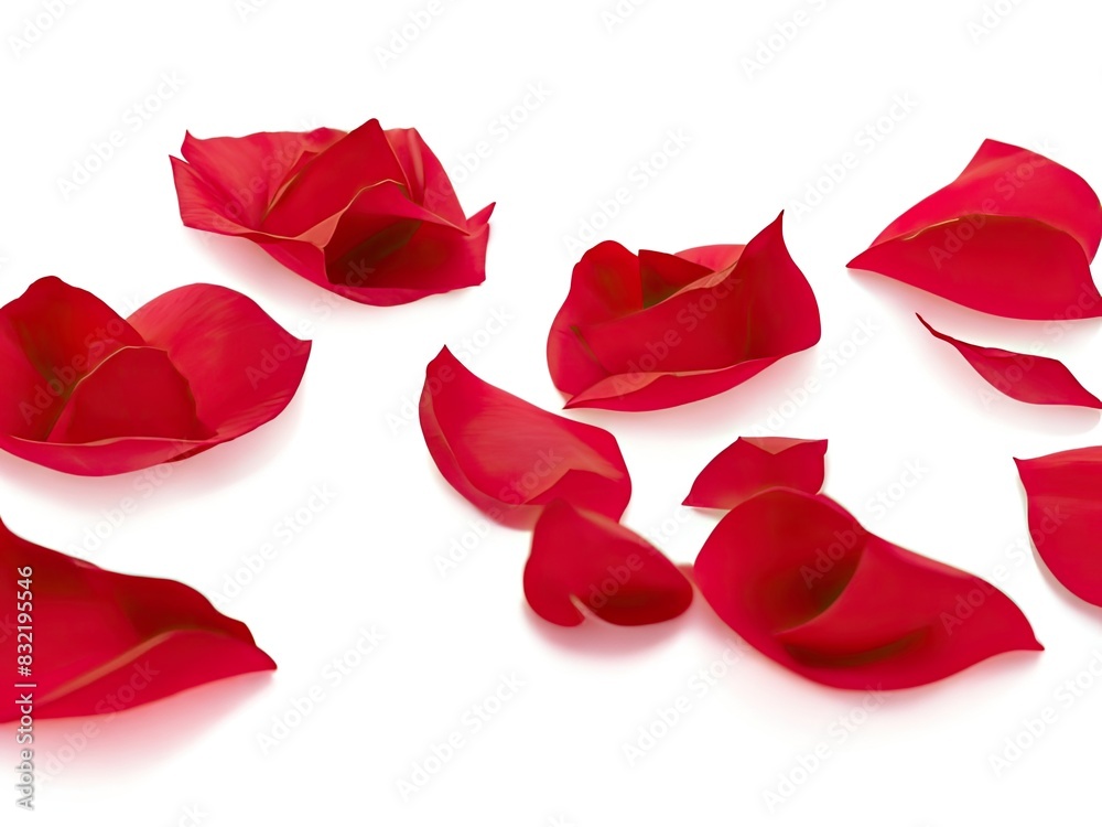 Isolated set of red rose petals against a transparent backdrop. Isolated set of red rose petals against a transparent backdrop.