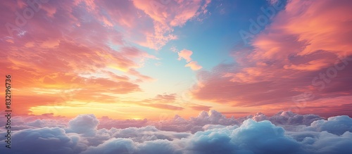 colorful dramatic sky with cloud at sunset. Creative banner. Copyspace image