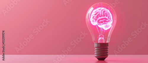 Glass lightbulb brain on a pink background