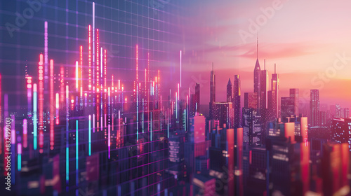 Futuristic Financial District: Neon-Lit Urban Progression. photo