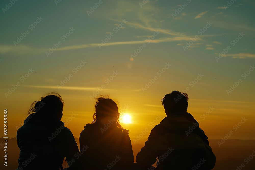 people overlooking a sunrise