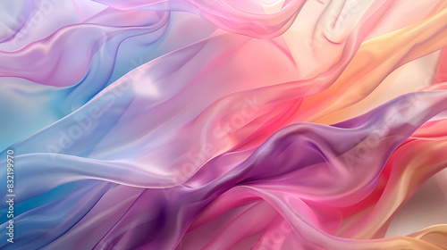 abstract background with smooth silk or satin in pink and blue colors ,Holographic waved silk background with folds ,