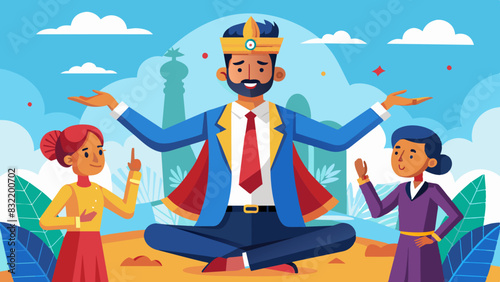 Indian businessman mediating a conflict between colleagues, bridging the gap with open arms.