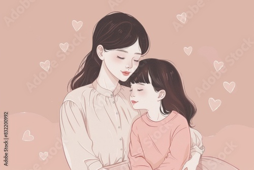 Mother-Daughter Bond: Tender Embrace with Floating Hearts