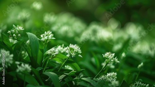 Wild garlic flowers in the spring photo