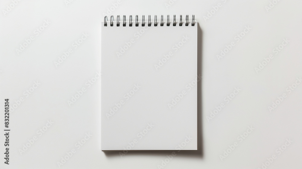 A sophisticated notepad centered on a white background, offering generous space for text in the surrounding area A sophisticated notepad centered on a white background, offering generous space for text in the surrounding area