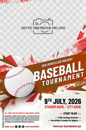 Baseball tournament poster template with ball