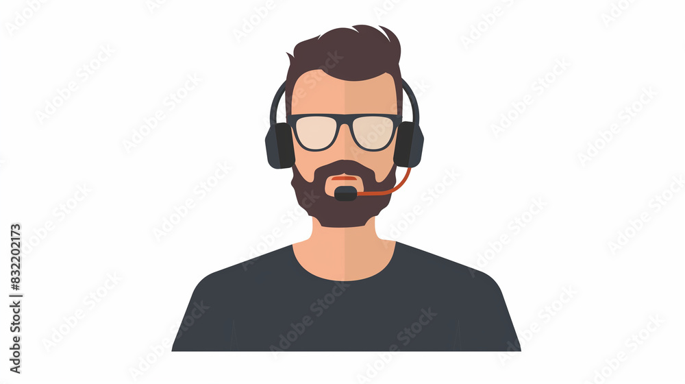 A call center operator, a man equipped with a headset and microphone, managing telecom FAQ and providing advising, on a white background A call center operator, a man equipped with a headset and microphone, managing telecom FAQ and providing advising, on a white background