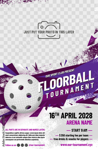 Floorball tournament poster template with ball