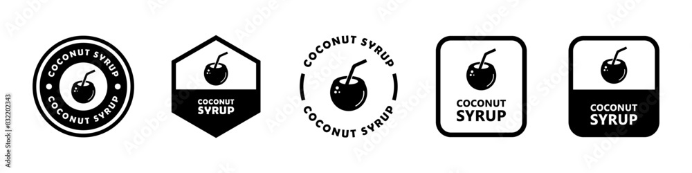 Coconut Syrup. Vector signs for product packaging label. Coconut Syrup. Vector signs for product packaging label.