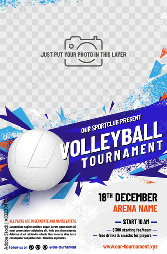 Volleyball tournament poster template with ball