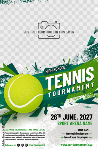 Tennis tournament poster template with ball