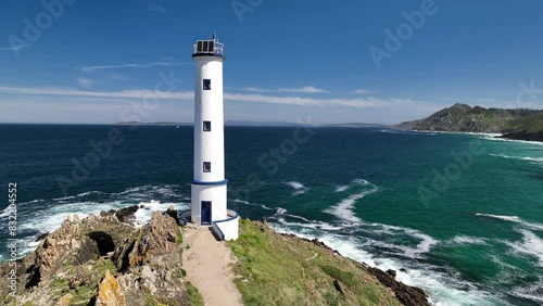 Faro de Cabo Home en Pontevedra a vista de drone photo