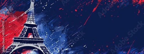banner in blue white red colors with elements of the Eiffel Tower with background and copy space 