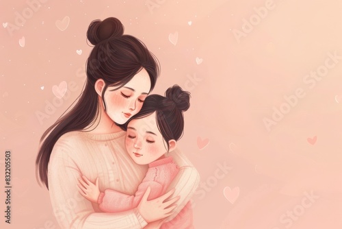 Mother's Love: Tender Embrace with Daughter Amidst Hearts