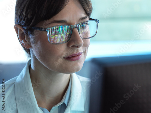 Genomics, Scientist viewing human DNA profiles on screen during testing in the lab