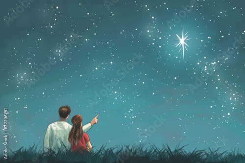 Romantic Stargazing Couple Under a Starry Night Sky