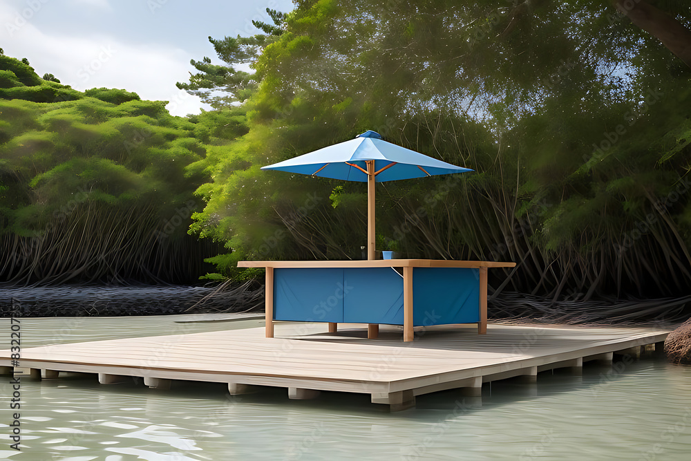blue podium sky background trees vacation Wooden beach poduim summer dais sand product racked sea display wood platform island water table banner nature kitchen lagoon bay beauty