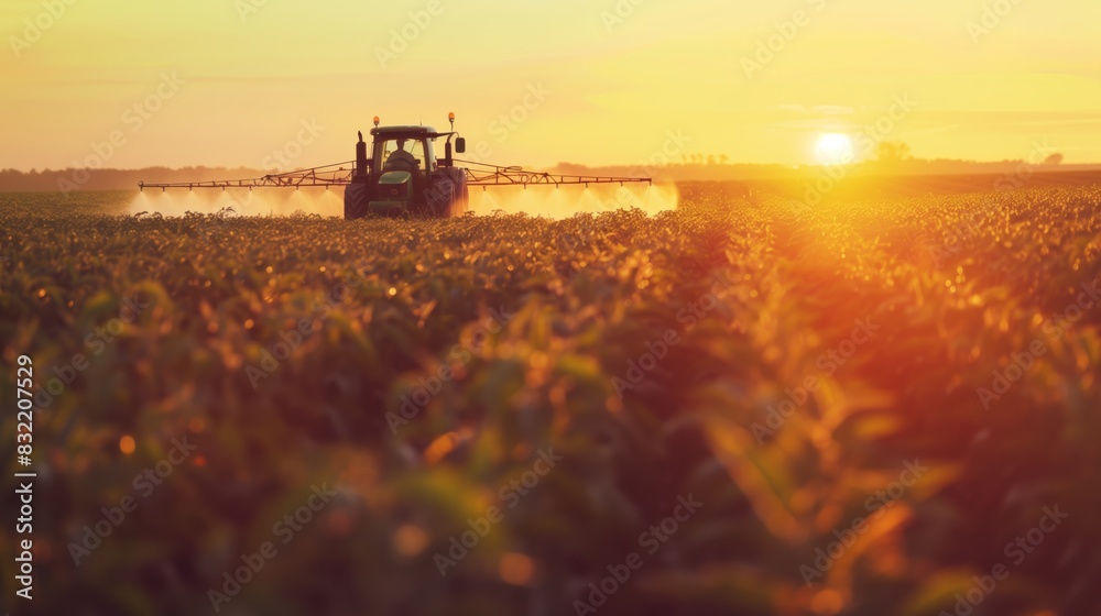 Fototapeta premium Sustainability farming and eco friendly farming shown when a tractor working on the field