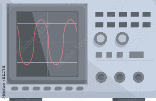 Detailed modern oscilloscope vector illustration with waveform and signal measurement for electronic engineering and scientific research in a laboratory setting. Featuring digital screen technology
