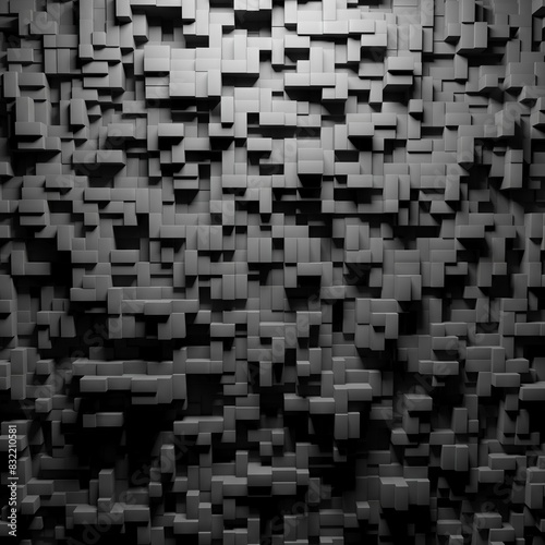 Dark black gray monochrome background. Abstract geometric blocks