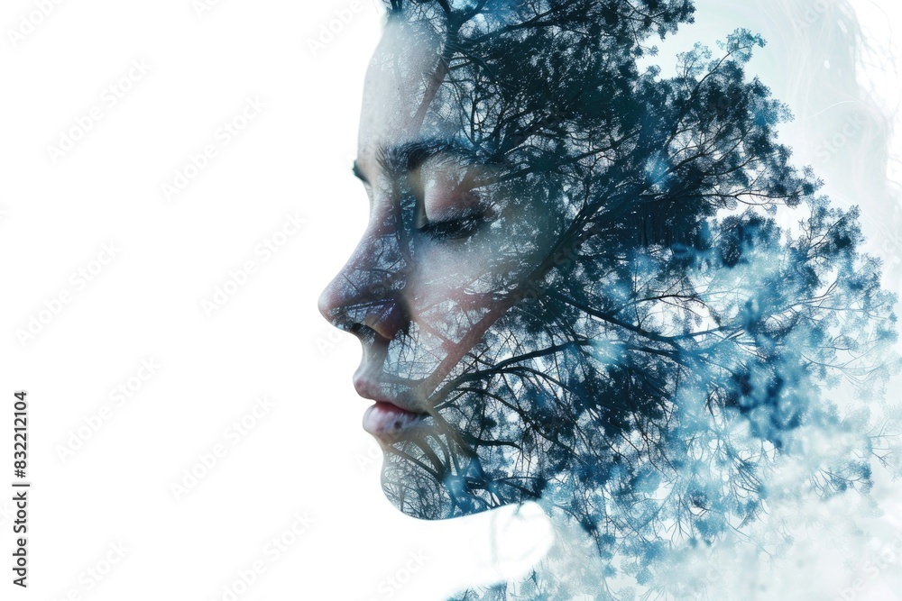 Serene Nature-Infused Double Exposure Portrait of Woman Serene Nature-Infused Double Exposure Portrait of Woman