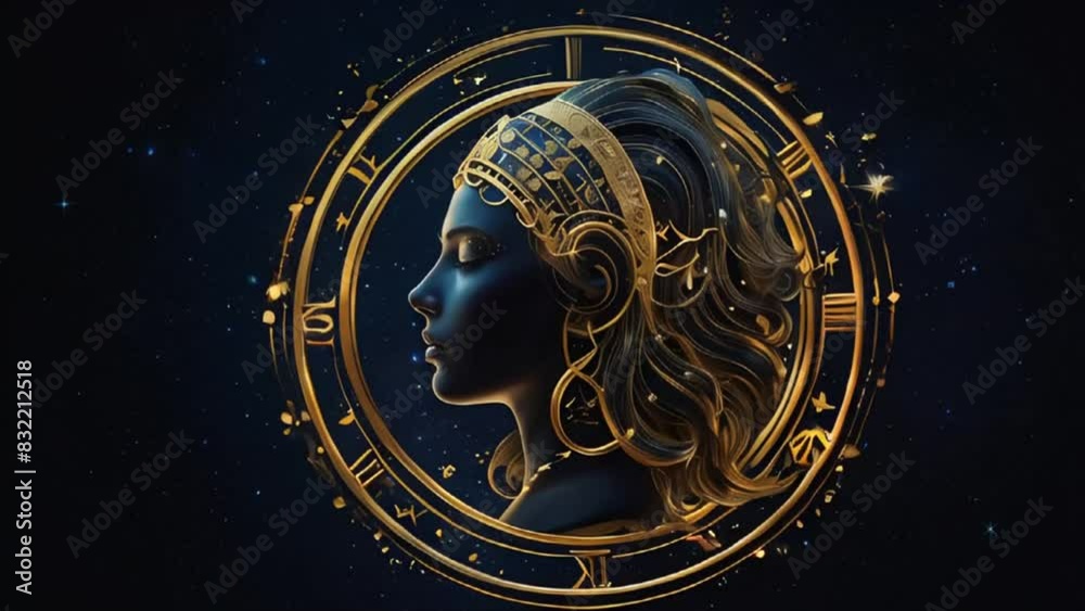 Zodiac sign Virgo golden on a dark background Zodiac sign Virgo golden on a dark background