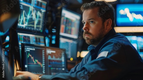 An options trader executing trades on a computer terminal in a fast-paced trading floor environment --ar 16:9 --style raw Job ID: 18b6c4af-26ec-45dd-be7c-92ff0a2acabe photo
