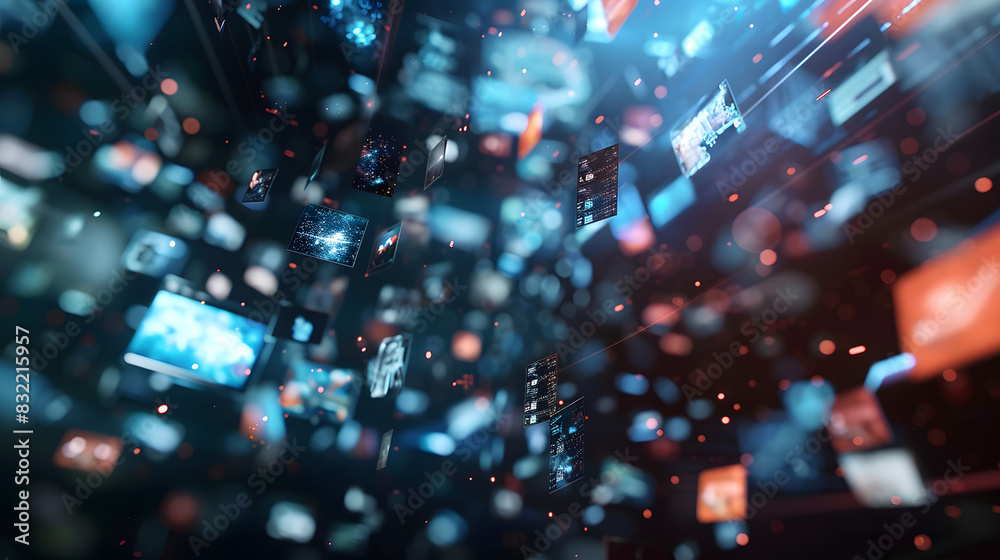 A dynamic image showing a rush of data streams and abstract particles, simulating various digital processes A dynamic image showing a rush of data streams and abstract particles, simulating various digital processes