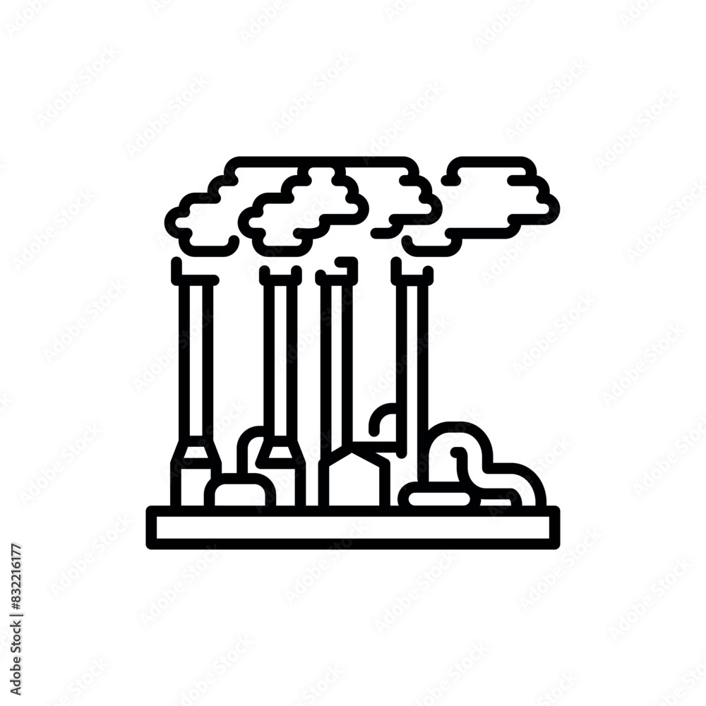 Geothermal power plant black line icon. Alternative energy source Geothermal power plant black line icon. Alternative energy source