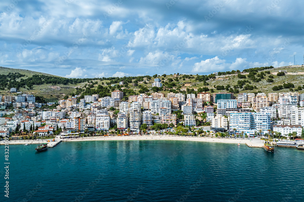 Saranda from a drone, Albanian Riviera, Albania Saranda from a drone, Albanian Riviera, Albania