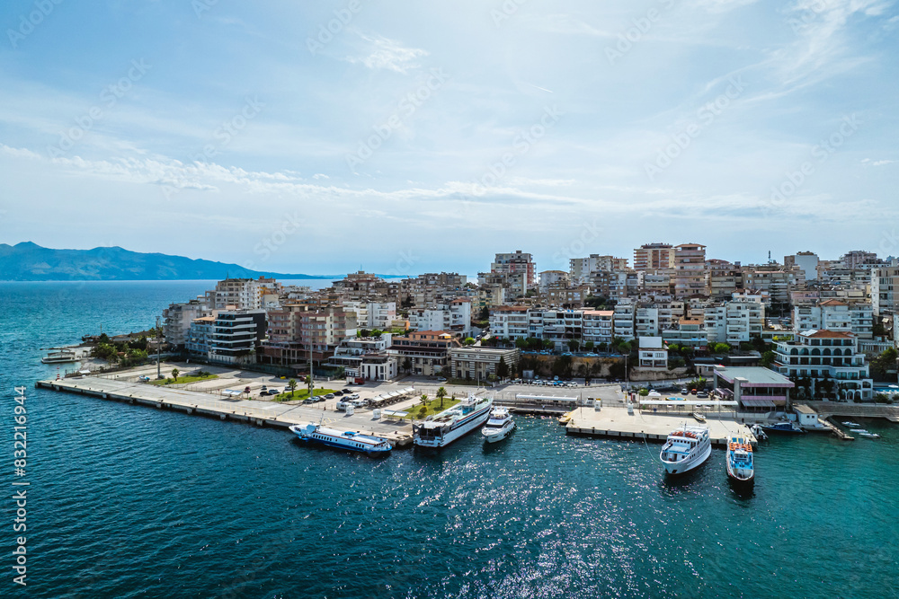 Fototapeta premium Saranda from a drone, Albanian Riviera, Albania
