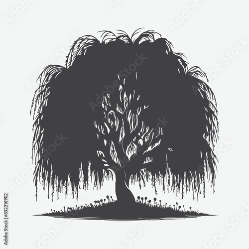 Print Mystical Willow Tree Silhouette, Nature's Elegant Shadow