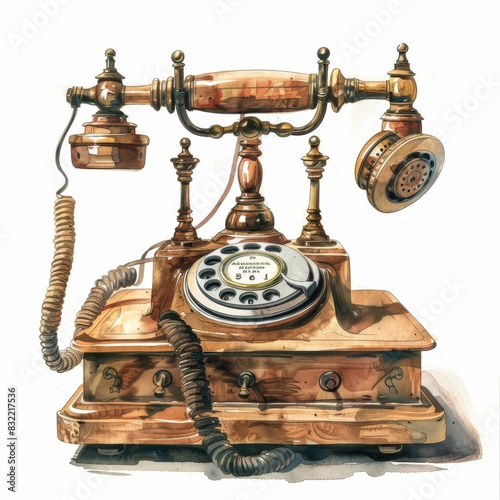Retro rotary dial telephone isolated on white background. photo