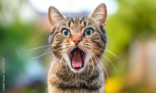 Surprised Cat with Big Eyes Expressing Shock Outdoors