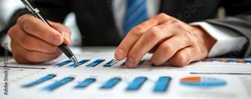CFO reviewing financial performance metrics, isolated white background, high detail, executive oversight