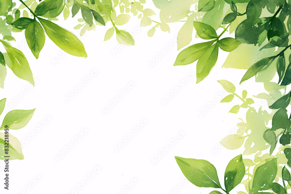 Obraz premium Bright green leaves forming a frame around a white background with a fresh and natural feel 
