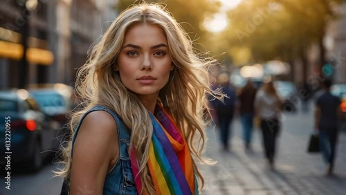 Wallpaper Mural Beautiful girl with a rainbow flag on the street Torontodigital.ca