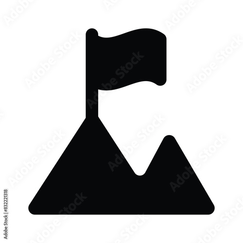 Mountain with location pin, vector of mountain location, hiking route icon