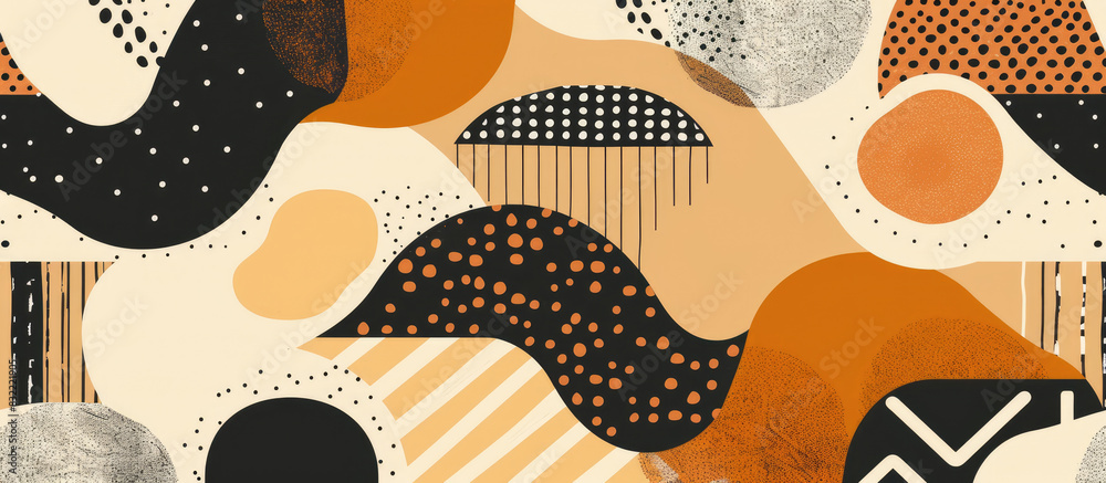 custom made wallpaper toronto digitalAbstract seamless pattern with organic shapes and dots, warm colors in a beige, brown, orange and black color palette