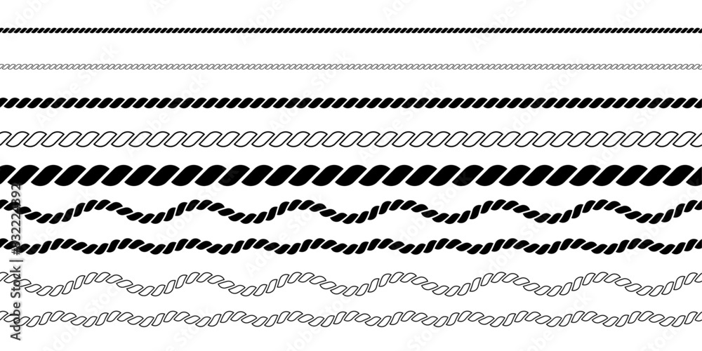 © ShafiqGFX - Nautical rope set. Seamless pattern. Yacht style design collection. Vintage decorative elements. Vector illustration.